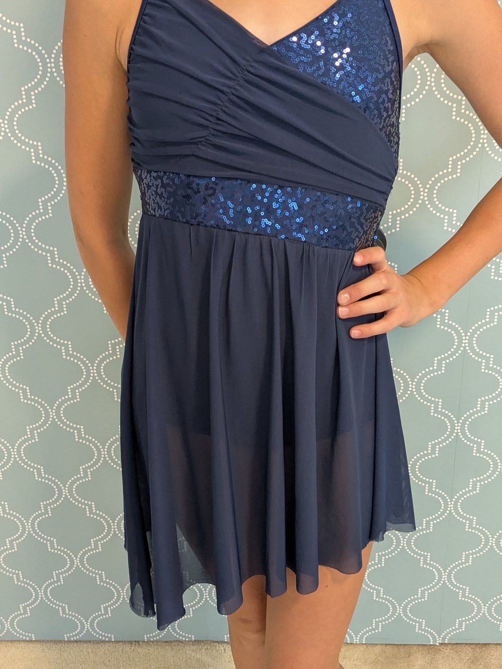 Girls' Navy Sequin Bodice Chiffon Party Dress